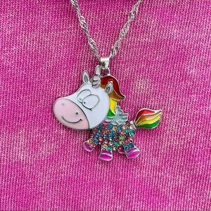 Adorable Pastel Crystal Unicorn Necklace For Teens or Young Girls